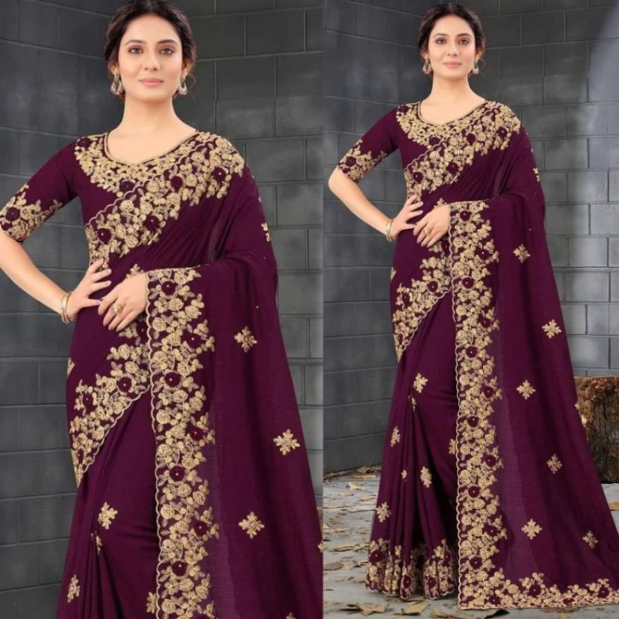 Embroidery Worked Party Wear Georgette Saree